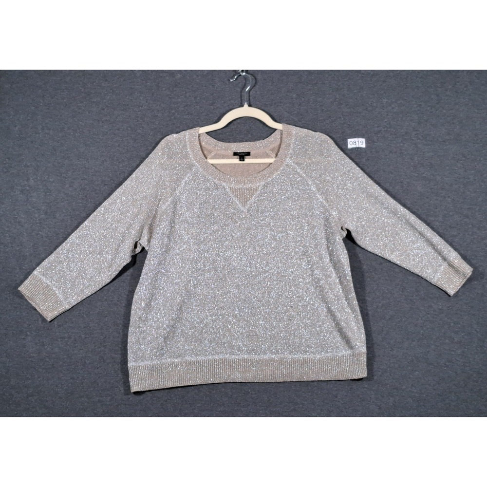 Talbots Womens Small Metallic Linen Blend Shimmer Knit Pullover Sweater Silver